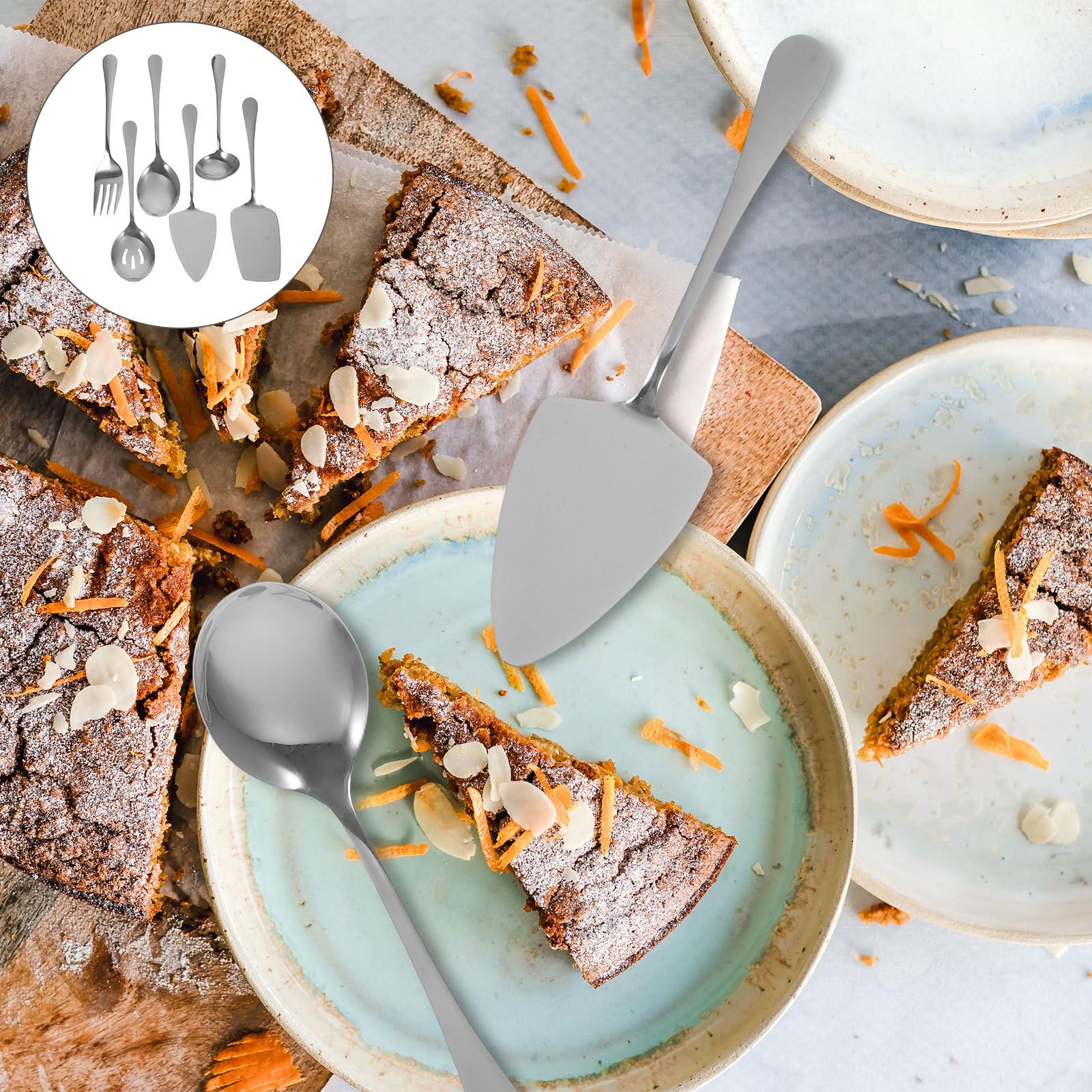 SHERCHPRY Set 1 Pezzo di Posate per Torta in Acciaio Inossidabile Spatola Seghettata e Forchetta, Design Sicuro e Maneggevole per Feste di Compleanno e Banchetti