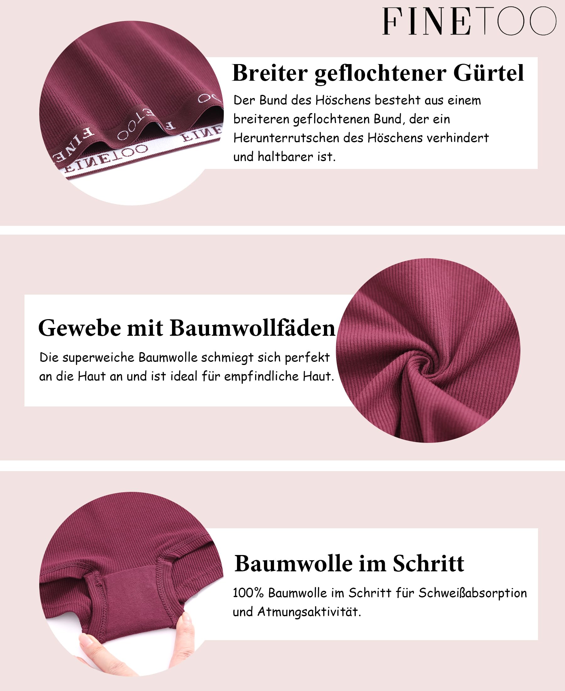 FINETOO Bokserki damskie, bawełna, bielizna damska, hipsterskie, miękkie majtki, 3 sztuki, S-XL, S