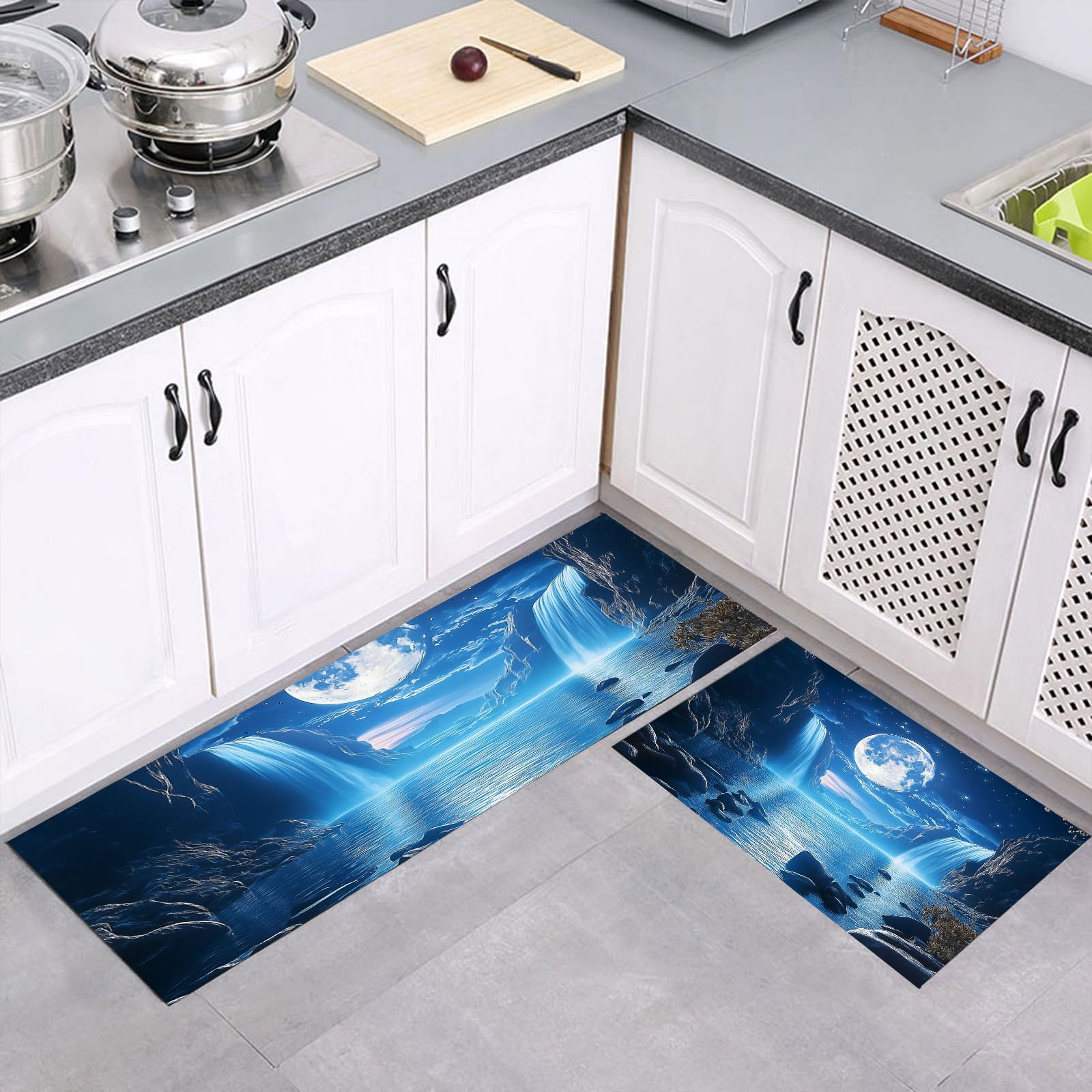 Moquette pour salon hallway et cuisine Mer Rochers, pack de 2 tapis durables de haute qualité