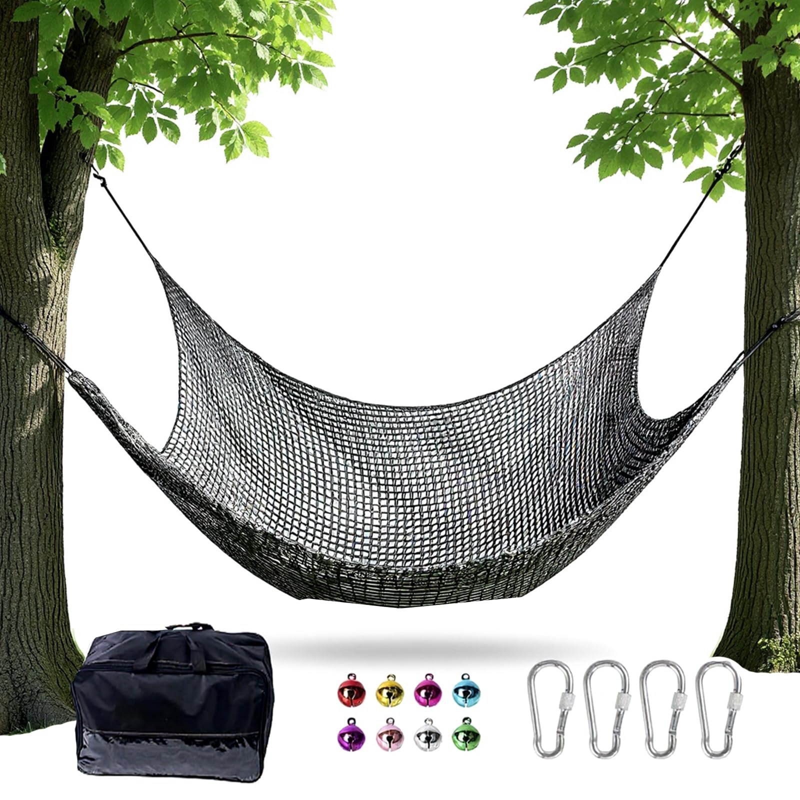 Mlijzard Double Layer Climbing Net 9.8'×9.8',Heavy Duty Safety Cargo Net for Indoor Play Areas,Outdoor Activity Bases,Resting Platforms,and Party Decorations (black)