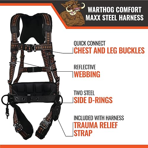 Miniatura 3 de Malta Dynamics Warthog Comfort MAXX Arnés de seguridad de acero para protección contra caídas, clasificación OSHAANSI