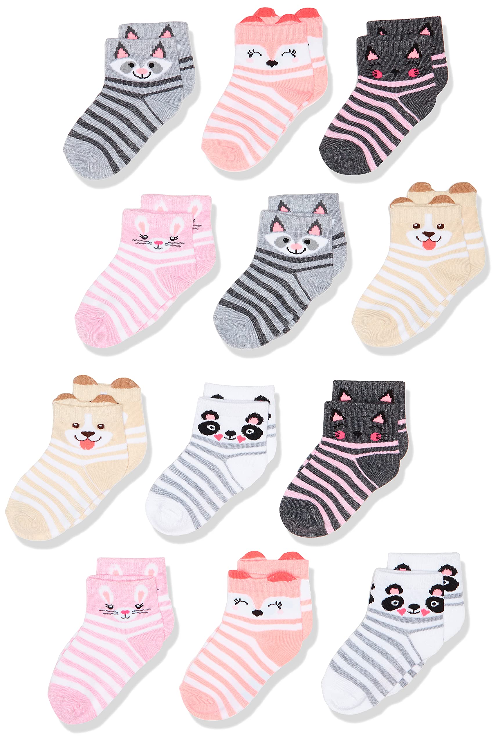 Photo 1 of Cherokee baby-girls 12 Pack Shorty Socks 2-4T Assorted Stripe Critters