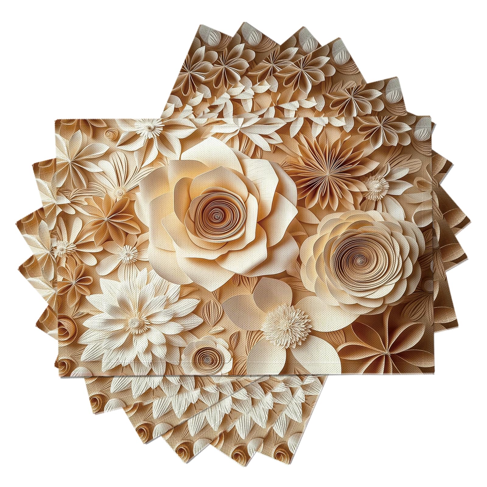 30×45cm Tovaglietta Americana Fiori di carta 3D in Cotone Lino Rettangolare - Tovagliette Set di 8 Margherita Resistente al Calore per La Cucina, Il L'Ufficio