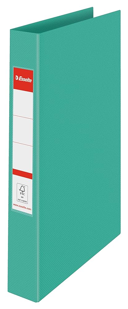 Leitz Esselte Ring Binder, 190 Sheet Capacity, 42mm Spine, 2 Ring A4 Folder, Hard Cover File, Home/Office Use, Embossed Pattern, Colour'Breeze Range, Green, 626498