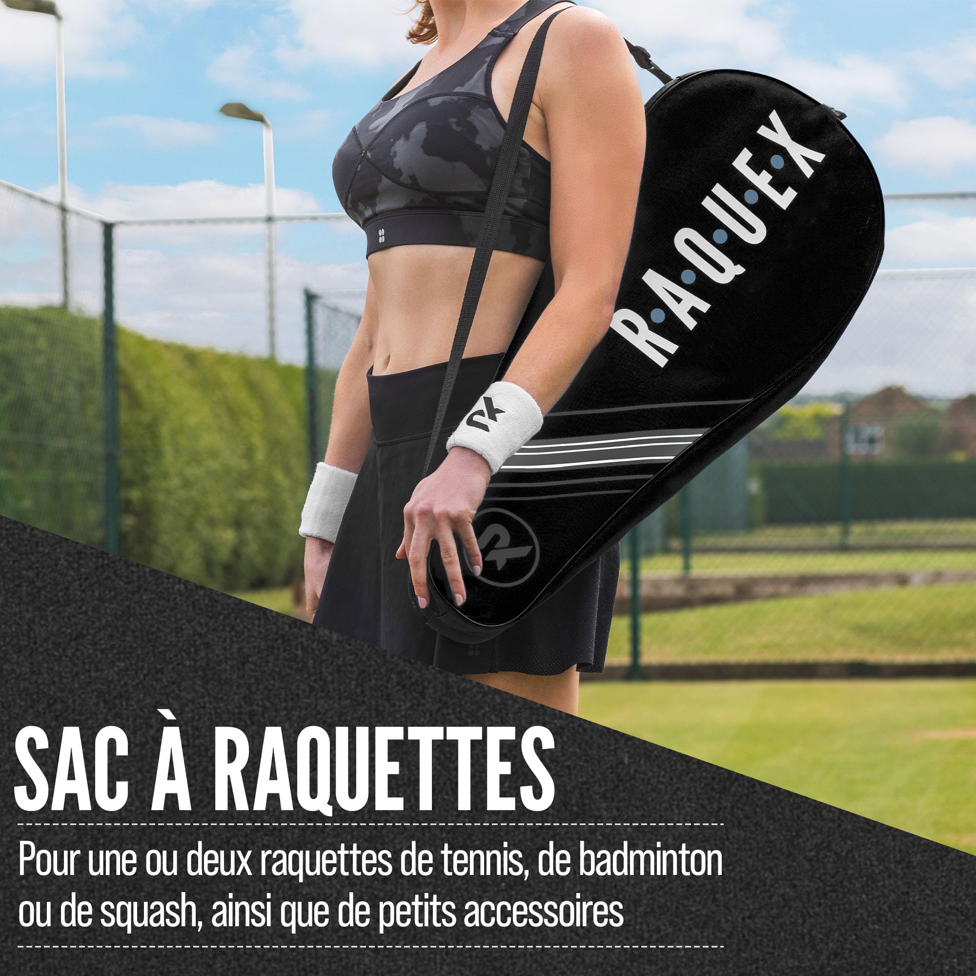 Raquex Sac pour Raquette de Tennis - Bleu ou Noir - Housse de Protection pour Raquette de Tennis, Squash et Badminton - pour 2 Raquettes et Accessoires avec bandoulière