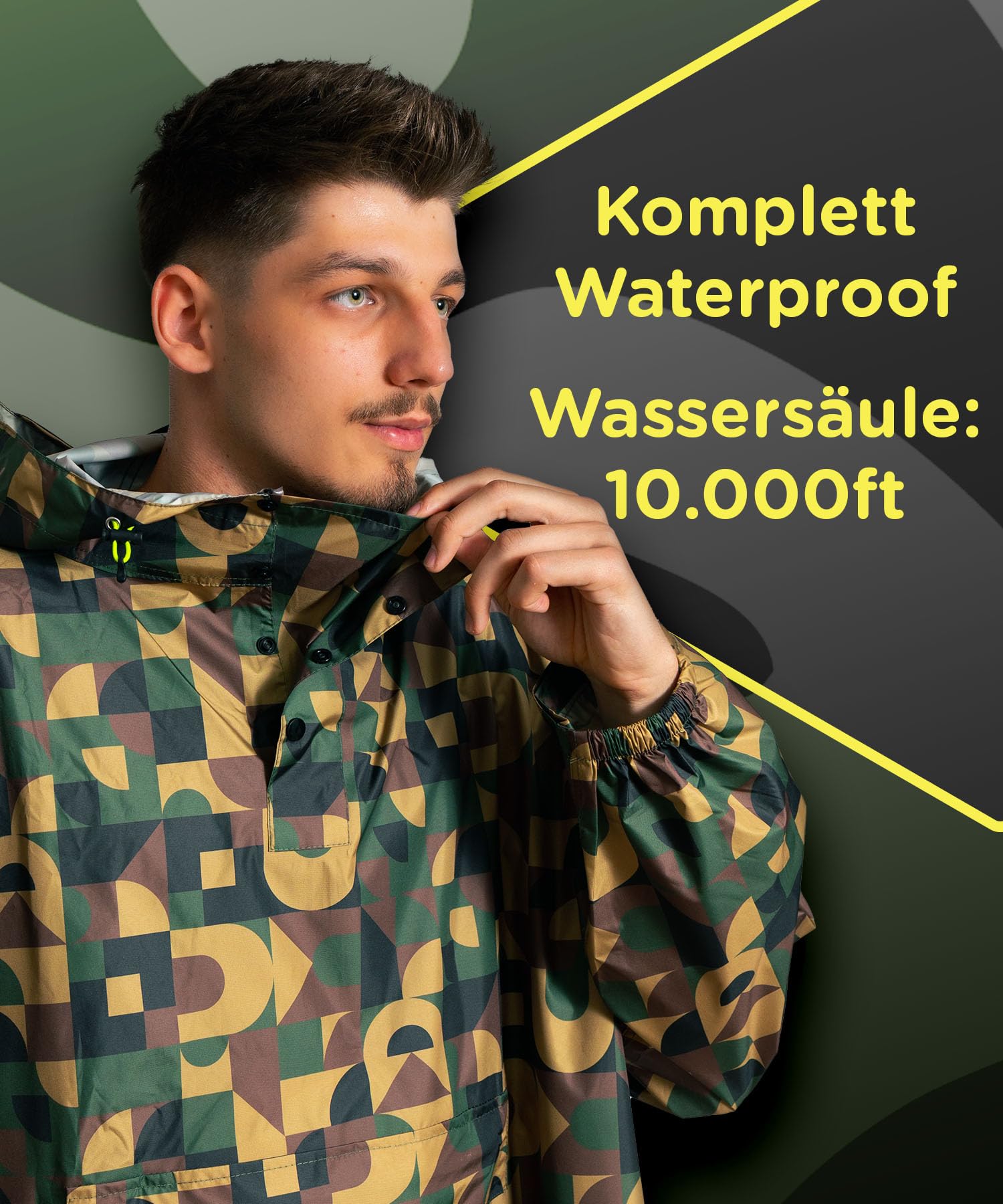 Jubi® Ponczo przeciwdeszczowe męskie ze 100% poliestru z recyklingu, ekologiczne, lekkie i wodoodporne