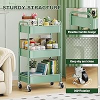 Vista 4 de Carrito de almacenamiento de 3 niveles de metal con ruedas, carrito de pañales de bebé verde, organizador de tres niveles sobre ruedas, carrito
