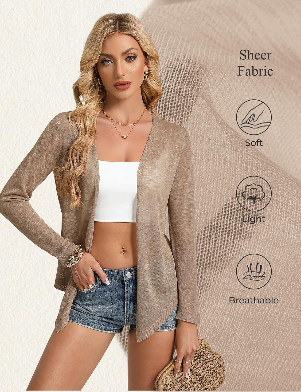 GRACE KARIN Sheer Shrugs for Women, Long Sleeve Mesh Cropped Cardigan, Spring Tie Front Bolero Sweater for Dresses - Image 5