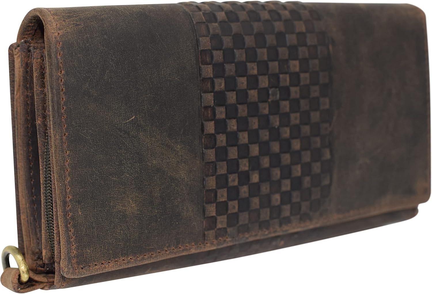 RFID Blocking Vintage Leather Large Capacity Clutch Purse Smartphone Hand Wristlet Wallet Credit Card Holder Wallets for Women (Brown)