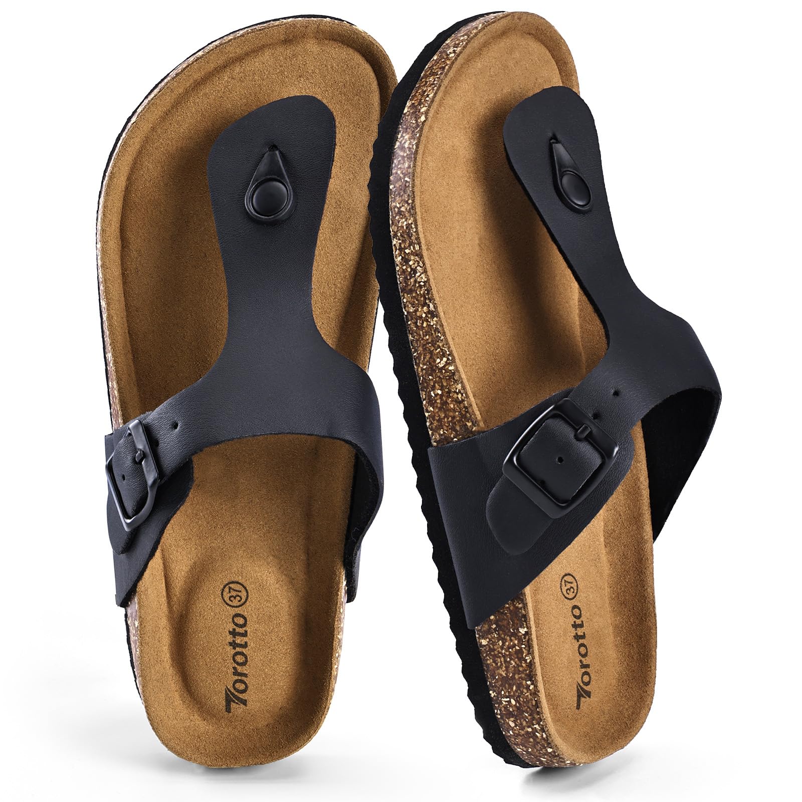 Torotto Damen Zehentrenner Flip Flops Pantoletten Hausschuhe Sportliche Kork-Fußbett Schlappen Mit Verstellbarer Rieme Sandalen