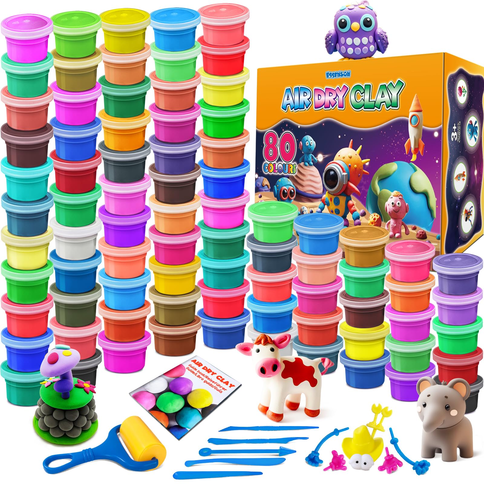 essenson Modelling Clay Set, 80 Colours Air Drying Magic Clay for Kids, Gift for Boys and Girls Aged 3-12 Years