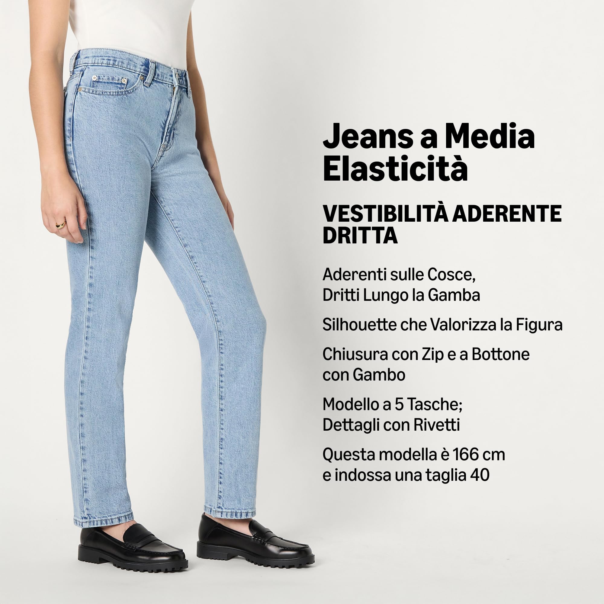 Amazon Essentials Jeans a Vita Media a Gamba Dritta Mediamente Elasticizzati Vestibilità Aderente Donna