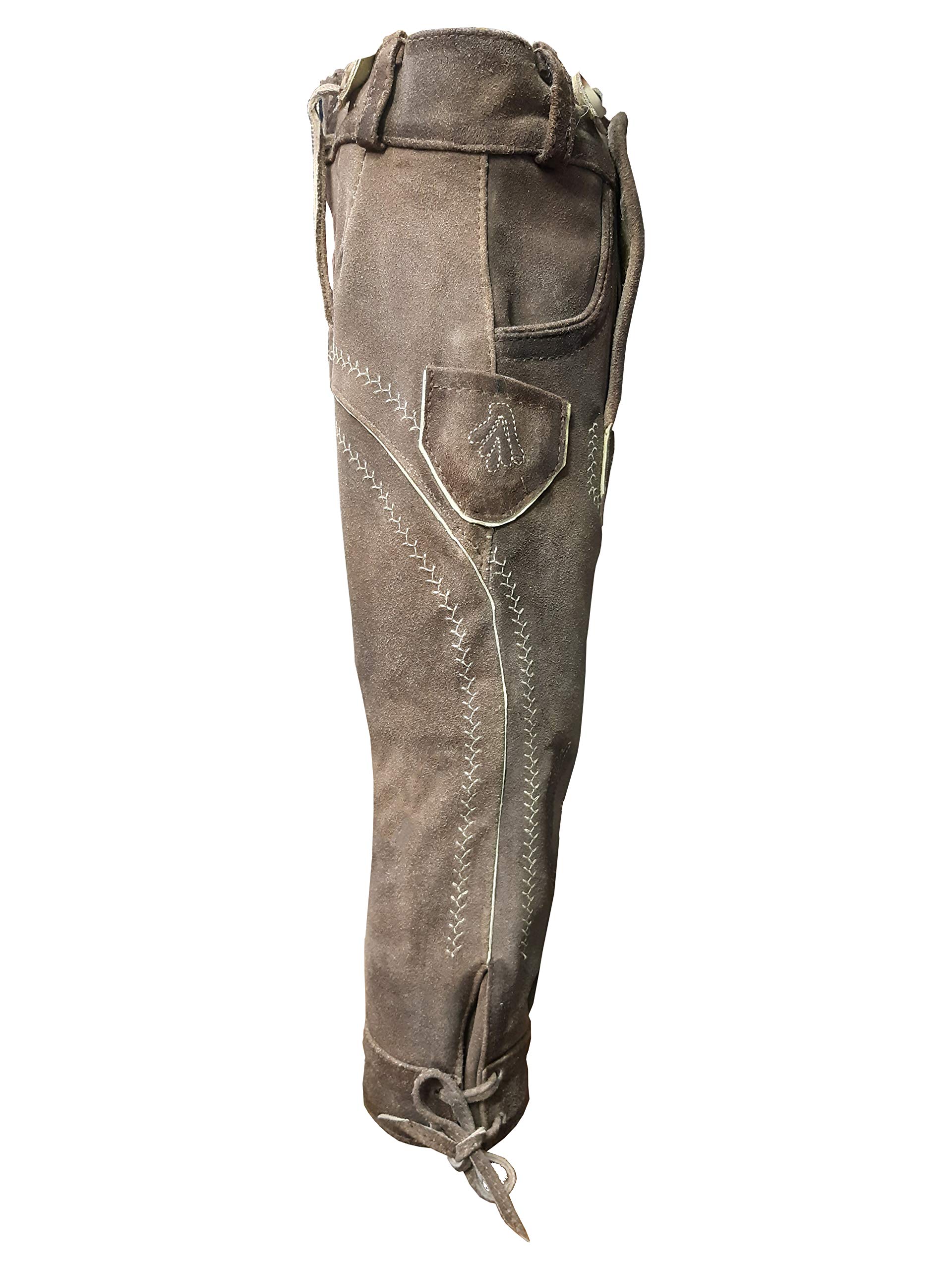 Kinder Trachten Lederhose, Kniebund mit Träger, Echtes Leder, Weiches Veloursleder, Braun, Sandro Kniebund