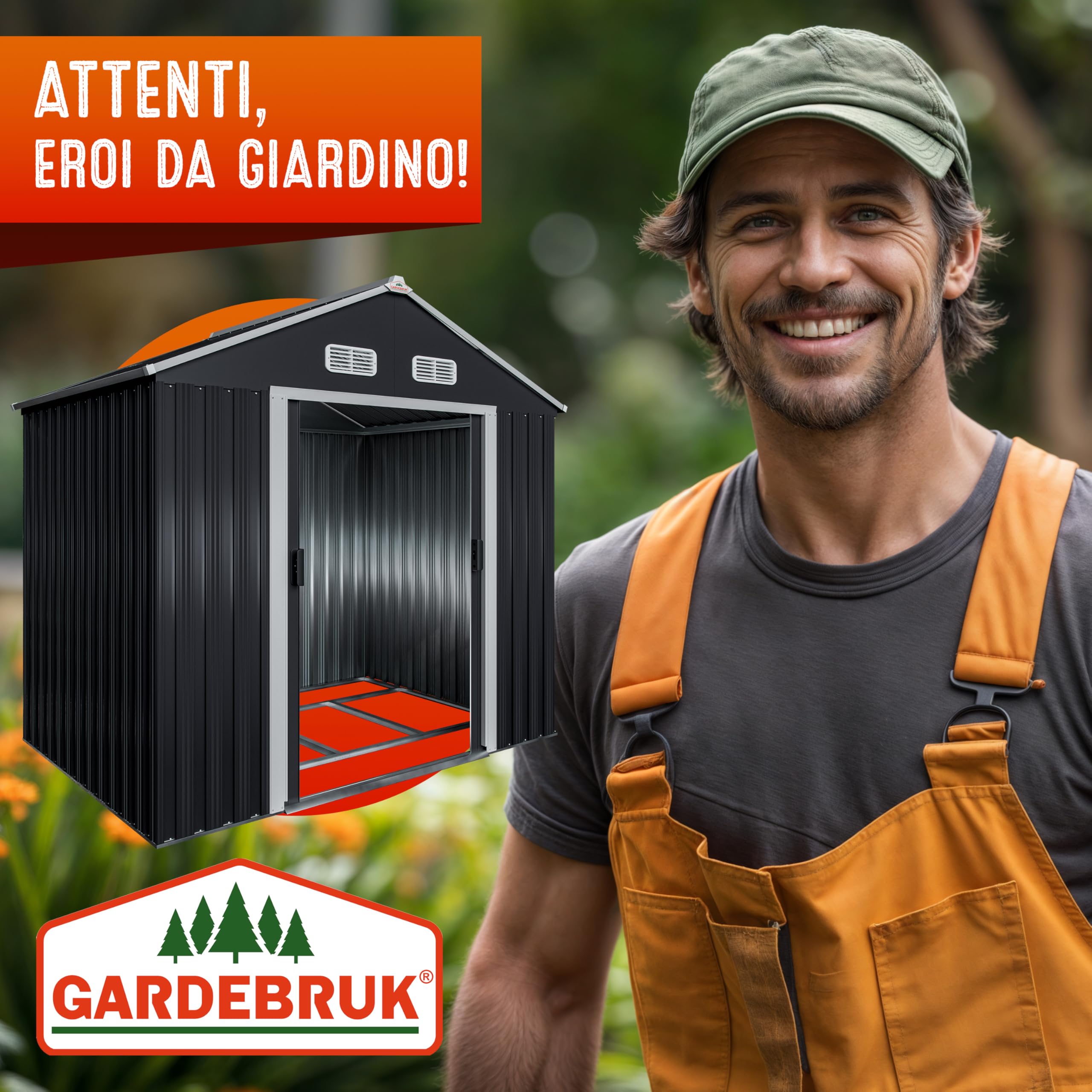 Gardebruk® Casetta per Attrezzi da Giardino XL in Metallo 2m² con Base 196x132x188cm Porta Scorrevole Capanno Antracite con Tetto Capannone da Esterno 4m³