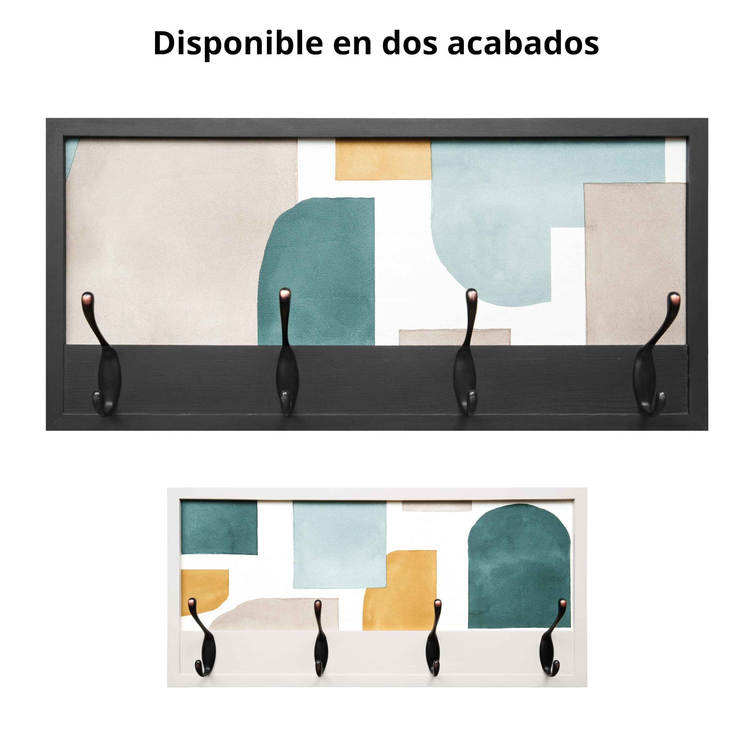 Perchero Pared Madera 52x25cm Contemporáneo Negro 4 Ganchos | Hecho en España. 4 ganchos dobles (8 colgadores) para ropa y abrigos. Ideal para entrada, salón u oficina.