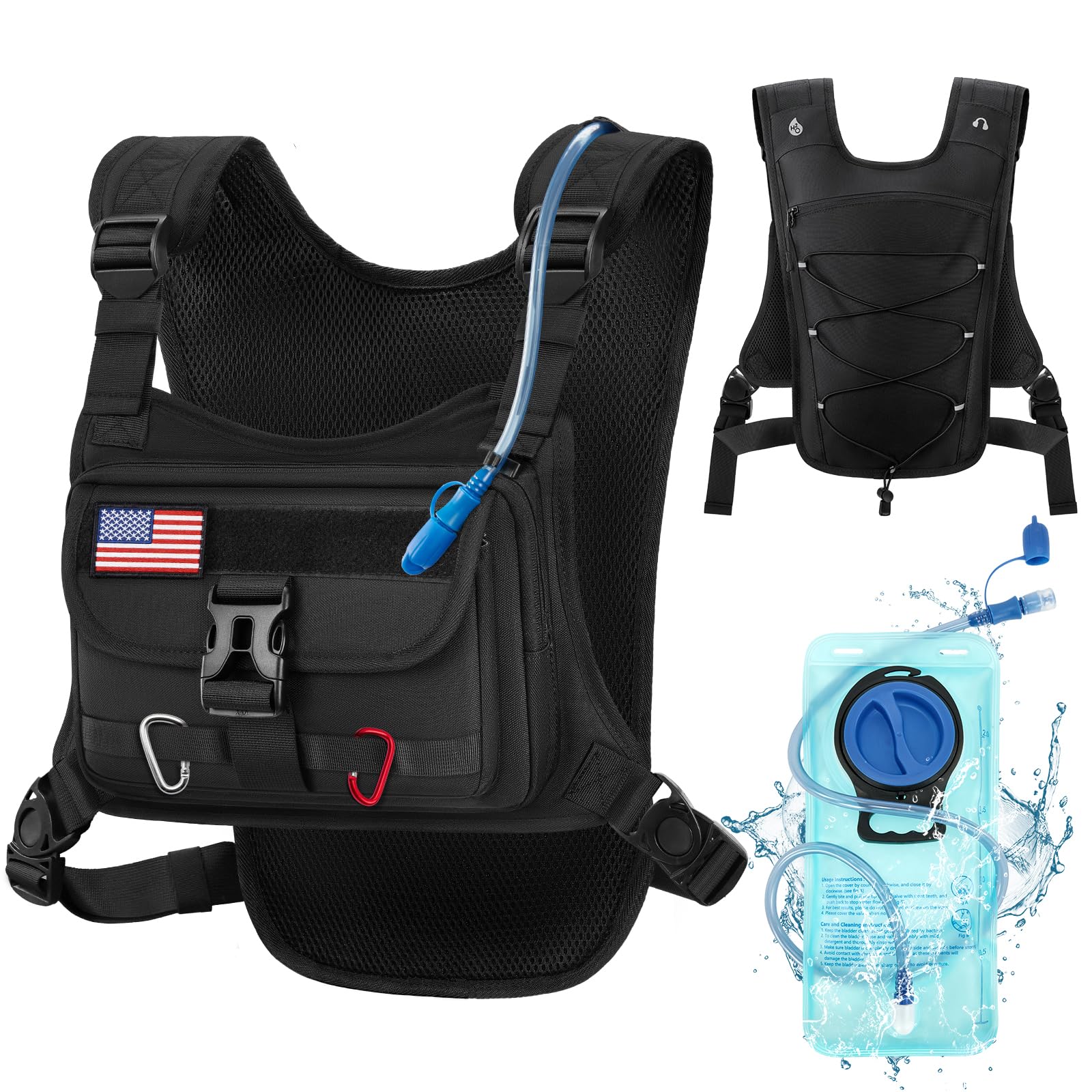 RAINSMORE Running Vest for Men Hydration Backpack with 2L Water Bladder Bag Reflective Running Hydration Vest Backpack for Cycling Hiking Rave Marathon for Men Women Black-image-28