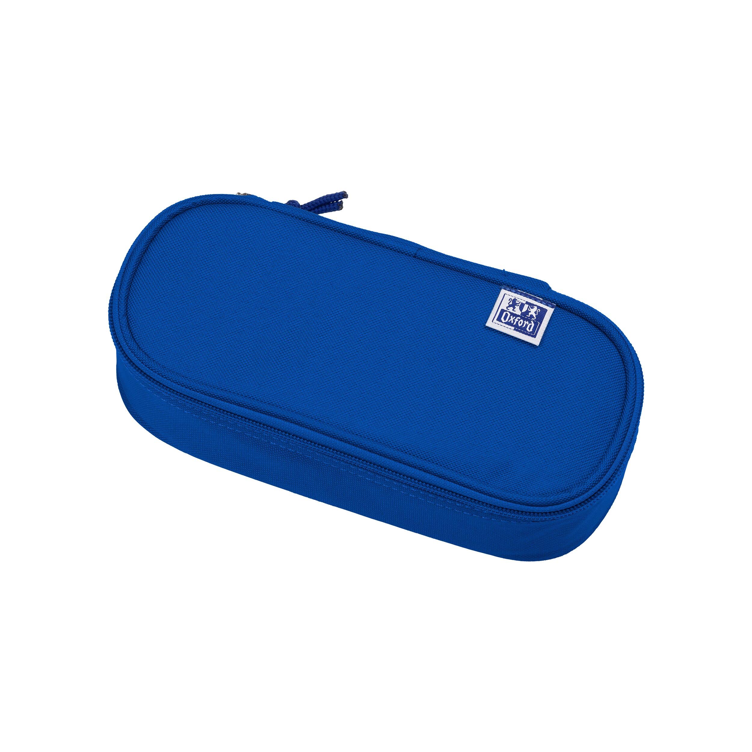 Oxford Girls Boys Oval Pencil Case with Pen Holder Durable Blue, 23x11x6cm