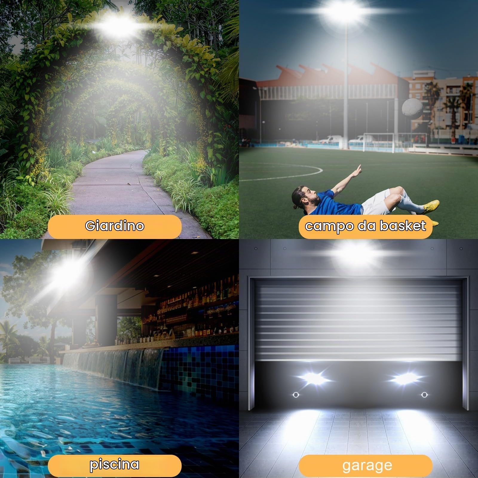 CREATESTAR Faretto Led da Esterno 100W 2 Pezzi, 10000LM Faretti Led Esterni 6500K luce bianca fredda, IP66 Impermeabile Faro Led Esterno per magazzino, garage, giardino, parcheggio, campo sportivo