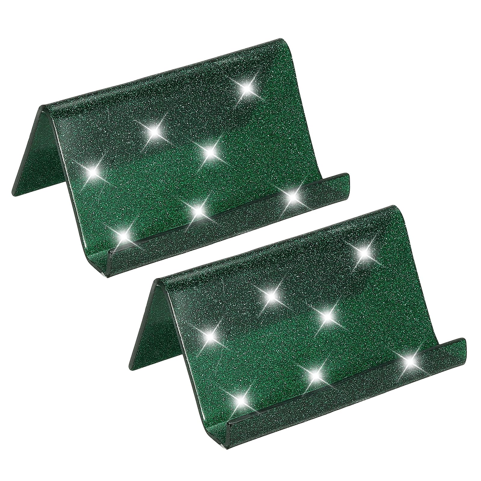 PATIKIL Business Card Holder for Desk 2Pcs Acrylic Business Card Holders Shine Card Stand Organizer Cards Display for Office Exhibition Green
