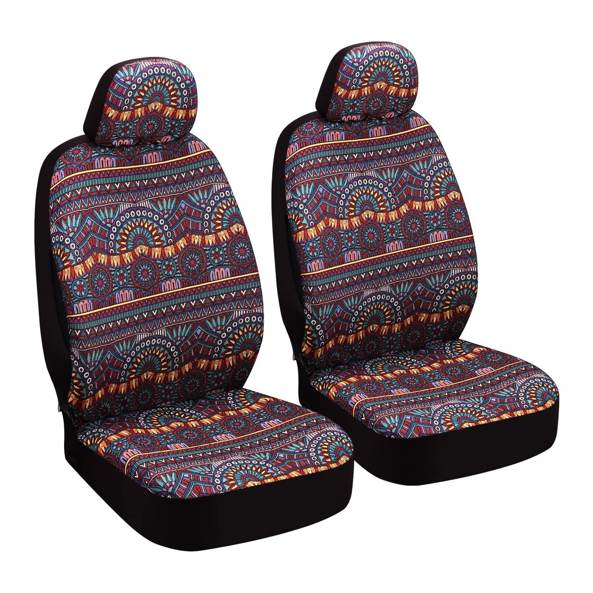 SHAKAR Car Front Seat Covers Baja Blanket Bucket 4pcs,Cuted Boho Stripe,Universal Saddle Blanket Protectors for Car, SUV &