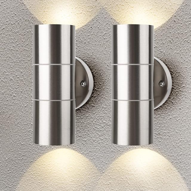 2 Packs Double Up & Down Outdoor Wall Light Stainless Steel Wall Lamp, Use GU10 Bulb ( Not Included Bulbs ), IP44 Wall Light for Garden, Patio, Garage, Hallway, Balcony, Terrace