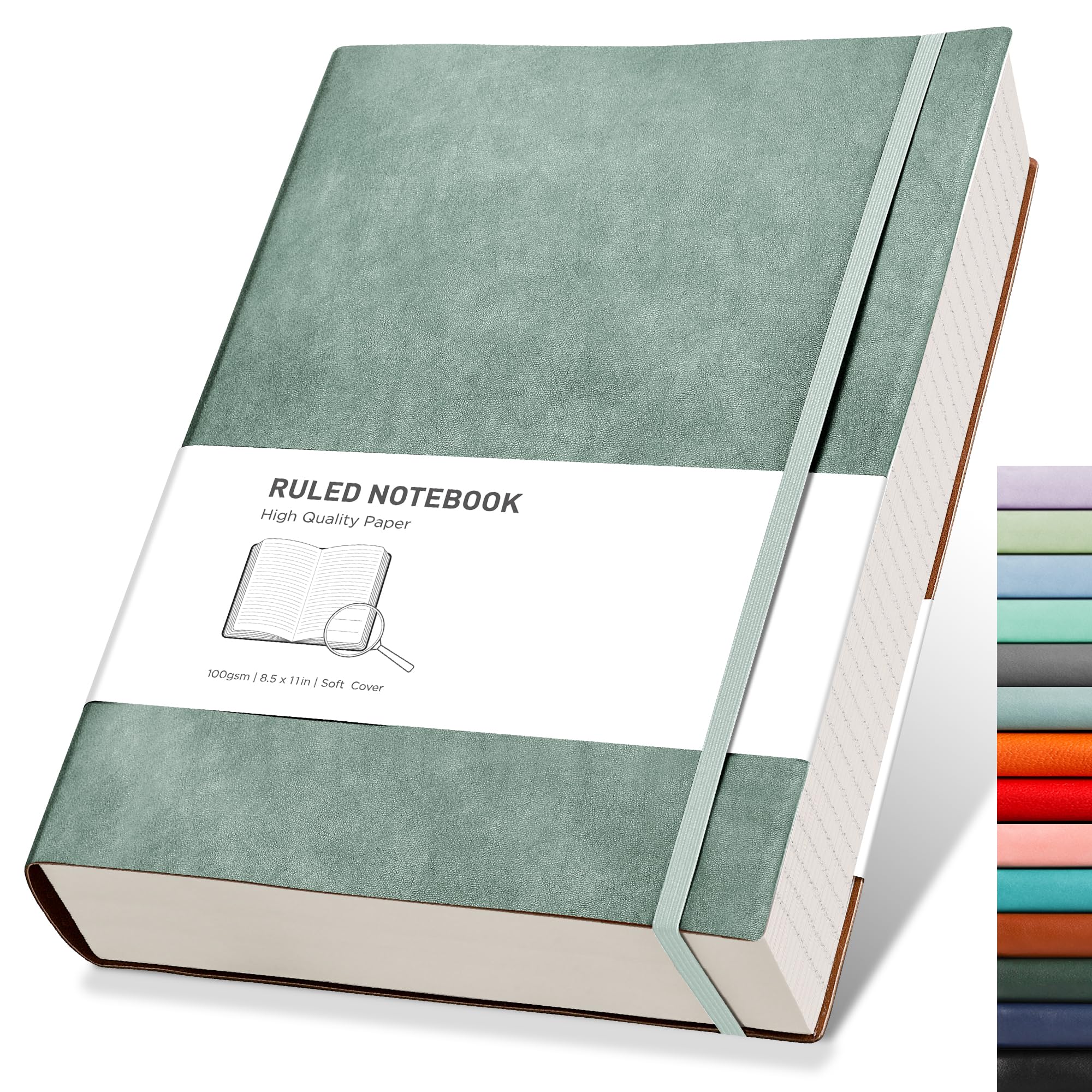 RETTACY A4 Lined Notebook College Ruled/Thick Journal - Extra Large Softcover Composition Notebooks with 2 Free Sticky Notes 320 Pages,Faux Leather, Inner Pocket 21.5 x 27.9cm - BabyBlue