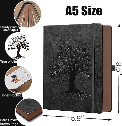 Miniatura 2 de ZXHQ Cuadernos A5 de 360 páginas rayadas con bolígrafo, diarios para mujeres y hombres, cuaderno de escritura, diseño de árbol de la vida, borde