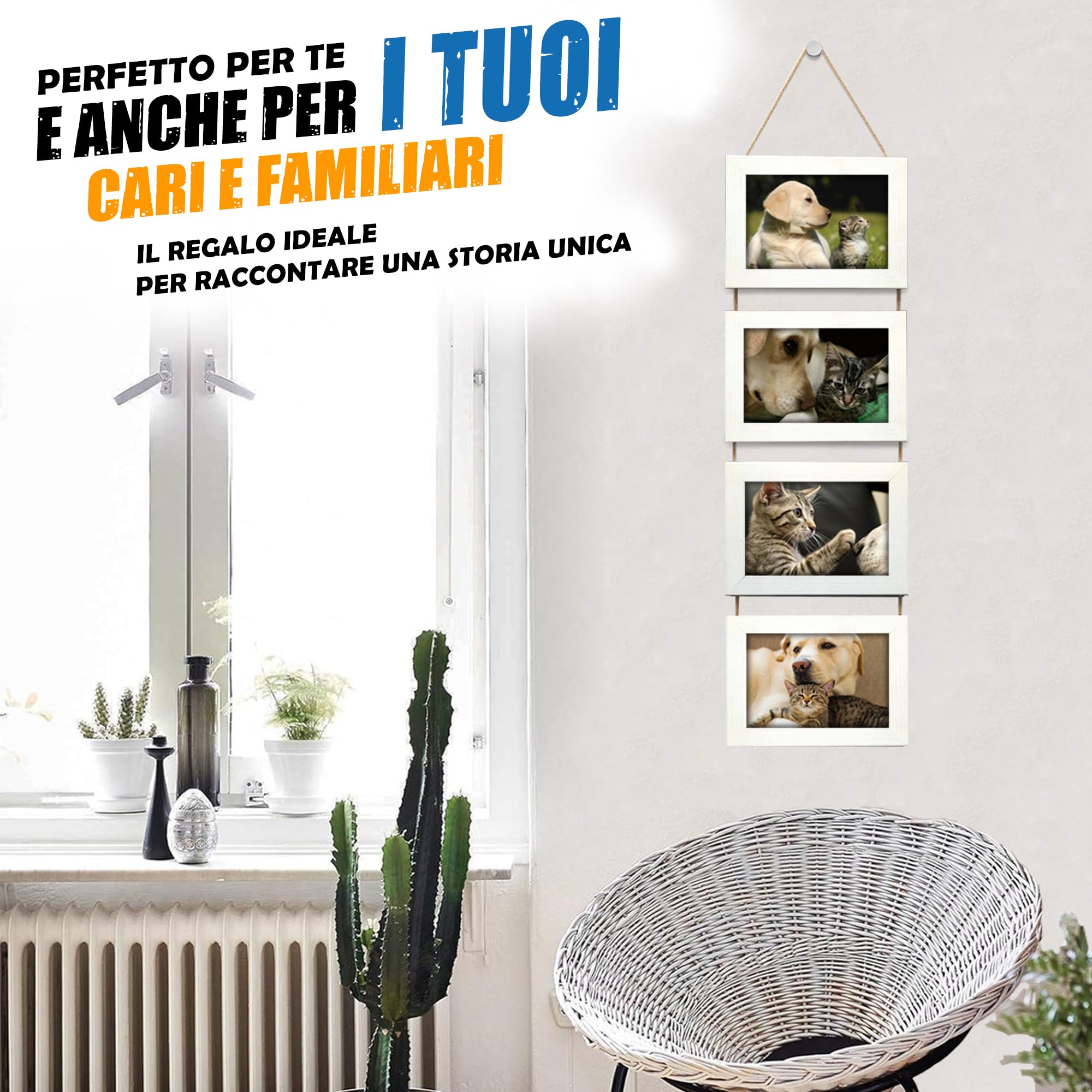 Set Cornici Foto Multiple da Parete con Corda Portafoto Multiplo Decorativo con - Foto 9 di 27