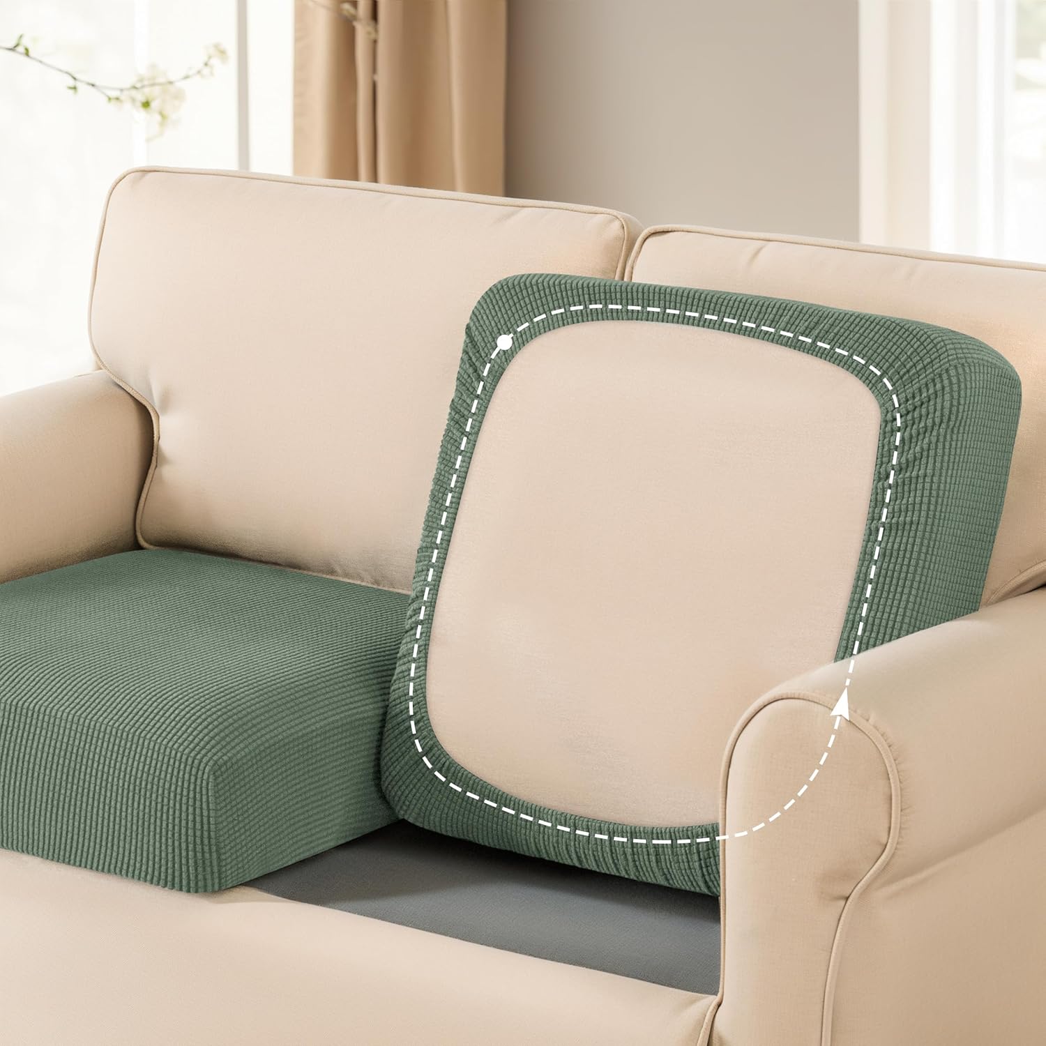 Olive Green Stretch Polyester Loveseat Sofa Slipcover