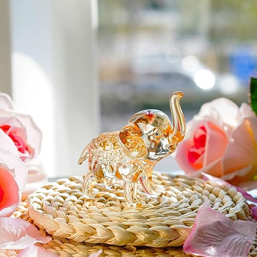 Miniatura 9 de H&D HYALINE & DORA Figura de elefante de cristal hecha a mano con tronco hacia arriba, estatua de animales de cristal brillante, regalo