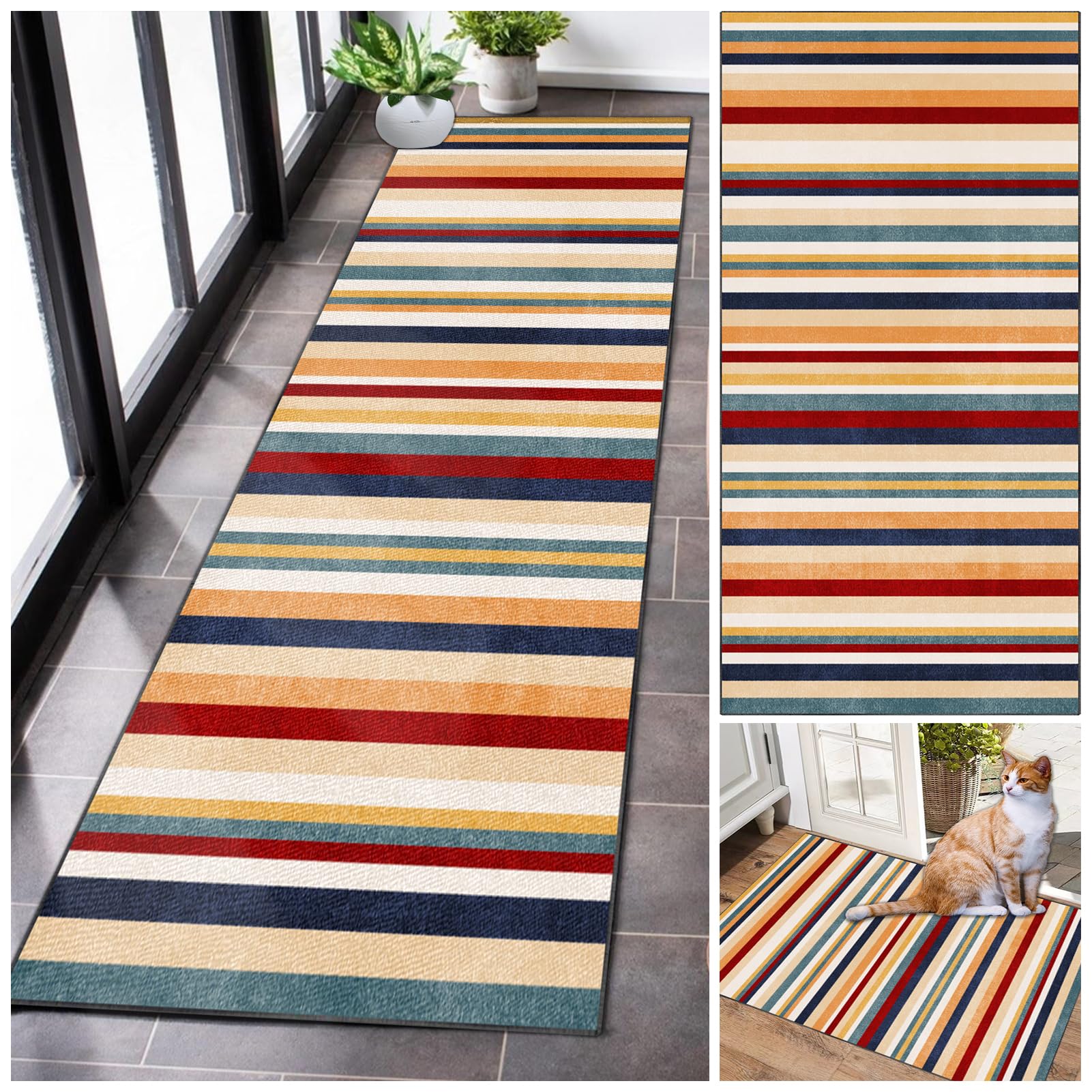 Runner Rugs for Hallway Long Non Slip Kitchen Rubber Back Carpet Runners Washable Hall Rug Carpet Floor Mat Narrow Corridor Carpet for Living Room Entryway Laundry Room Bedroom Hallway 60 x 280 cm