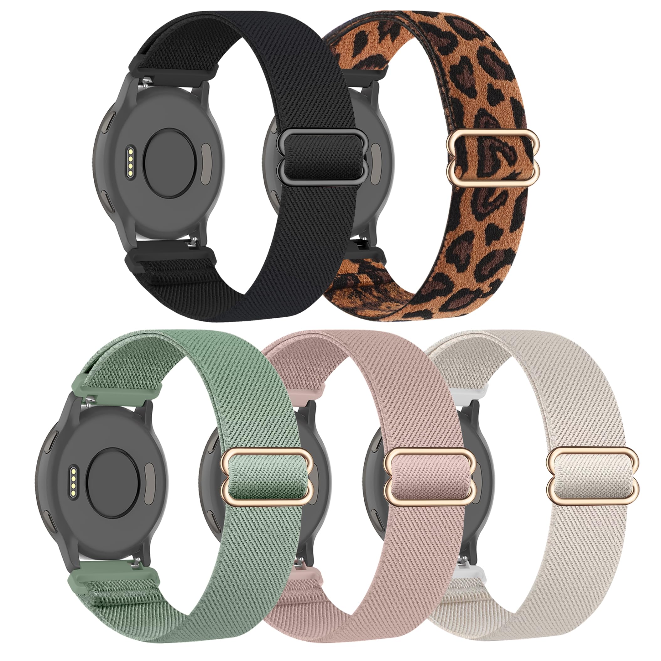 5 Pack Stretchy Nylon Watch Bands Compatible with Garmin Venu 3S/2S/Forerunner 265S,18mm Loop Elastic Fabric Adjustable Sport Strap for Garmin Vivoactive 4S/Forerunner 255S/255S Music Women Men