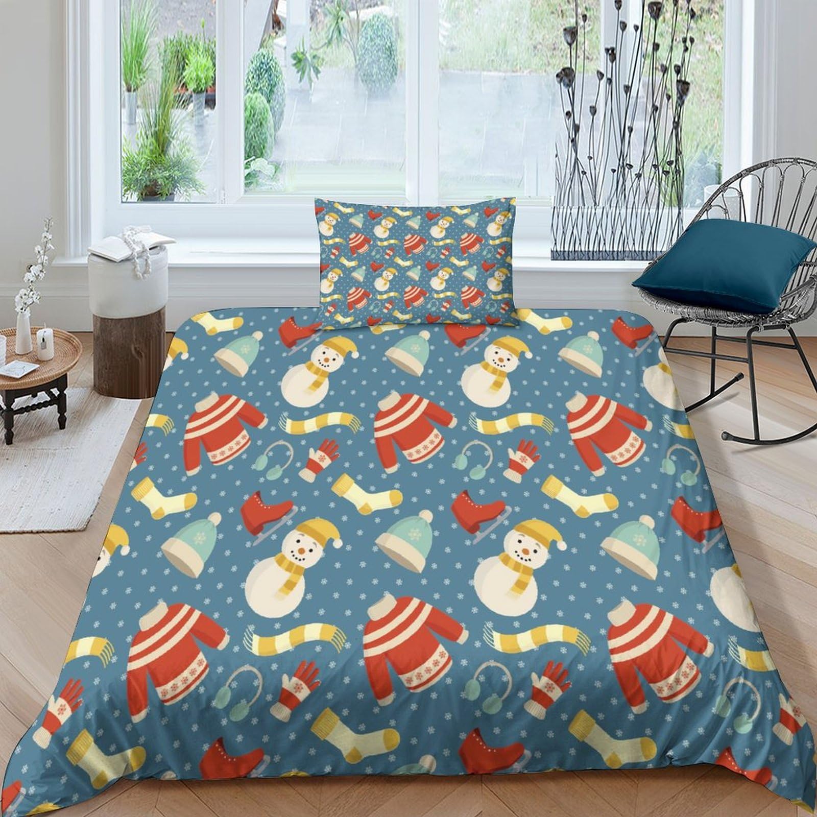 Housse de couette 135x200cm bonhomme de neige anti-plis avec fermeture éclair