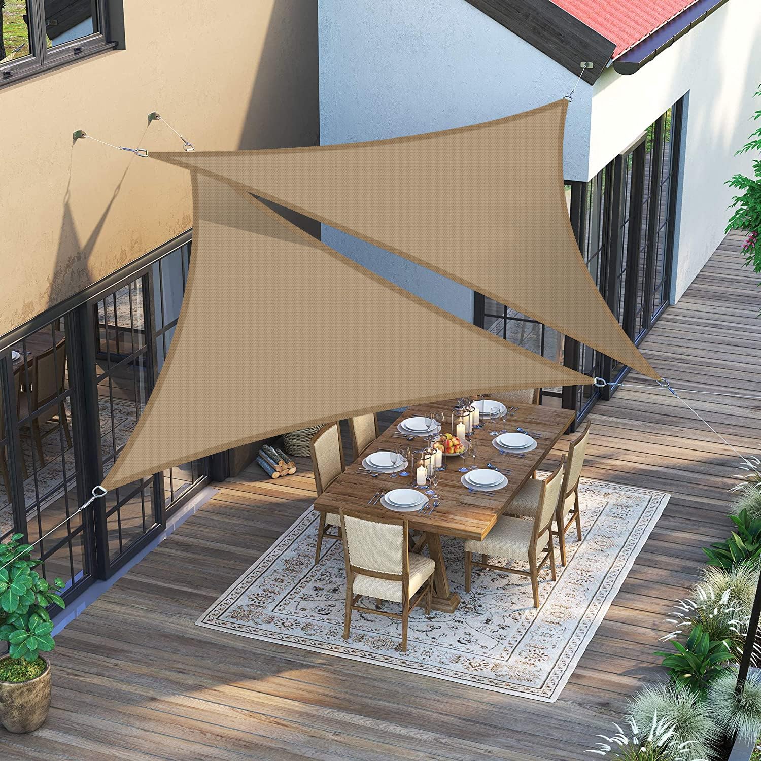 AwnPro Equilateral Triangle Shade Sail 22' x 22' x 22' Canopy to Block Sunlight for Outdoor Patio Garden Patio Deck Pergola (Sand)