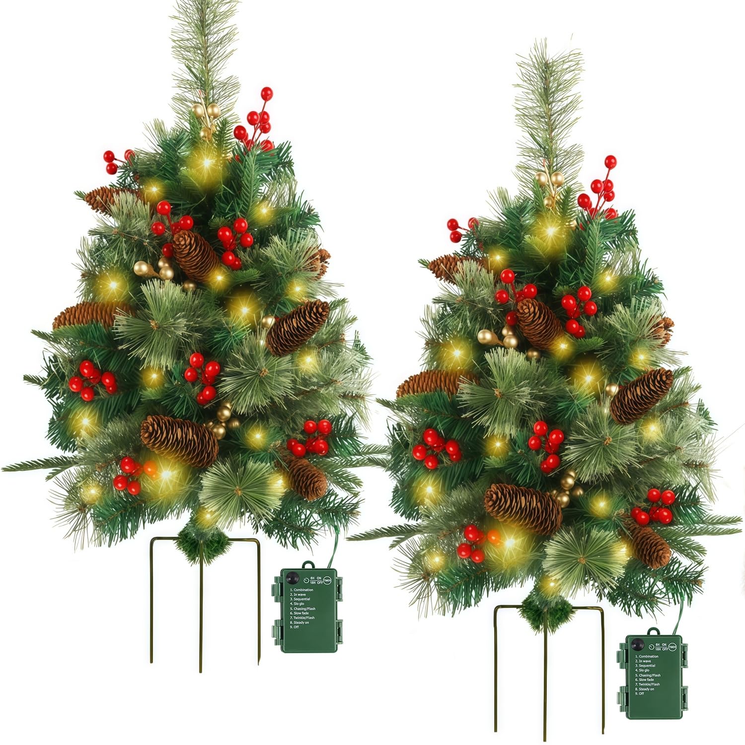 Stentec 24in Pathway Christmas Trees Outdoor Set of 2
