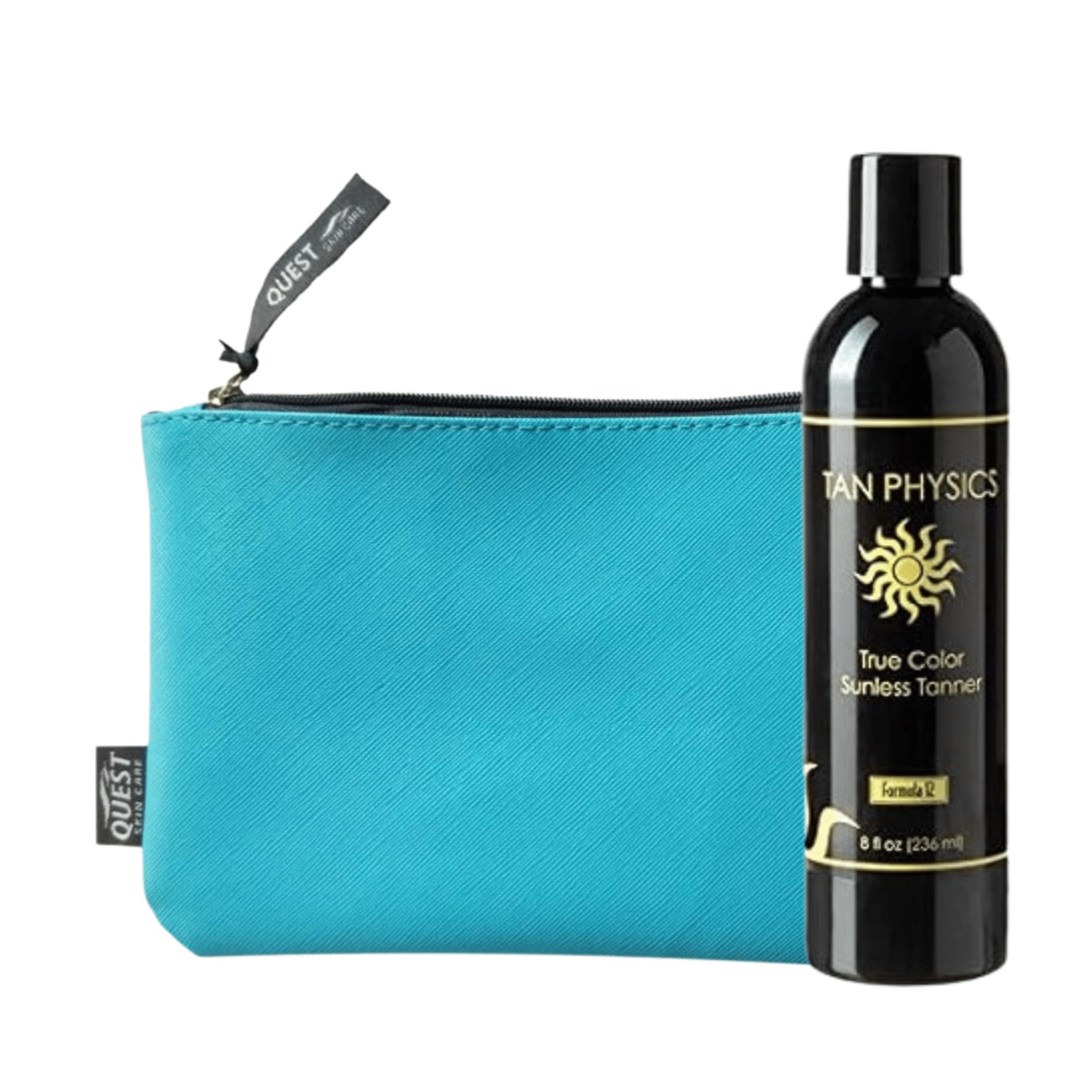 Tan Physics Sunless Tanner 8oz with Makeup Bag – Self Tanning Lotion – Instant Tanning Lotion for Face & Body – Natural Self Tanner for a Streak-Free,