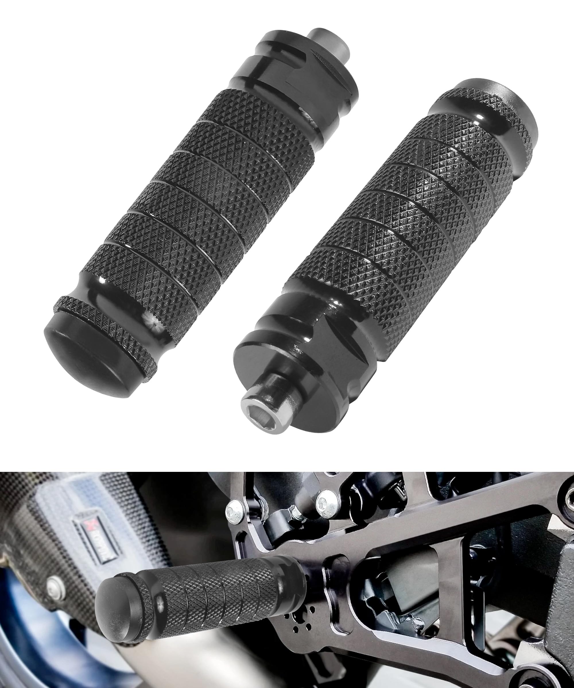 Flaconi 2PCS Cale Pied Moto,Repose Pied Arriere Moto,avec Boulons de Montage,Repose-pieds Arrière CNC Universel M8 Anti-dérapant Pieds Pédale,Conviennent à la Plupart des Motos,Scooter,Mobylette