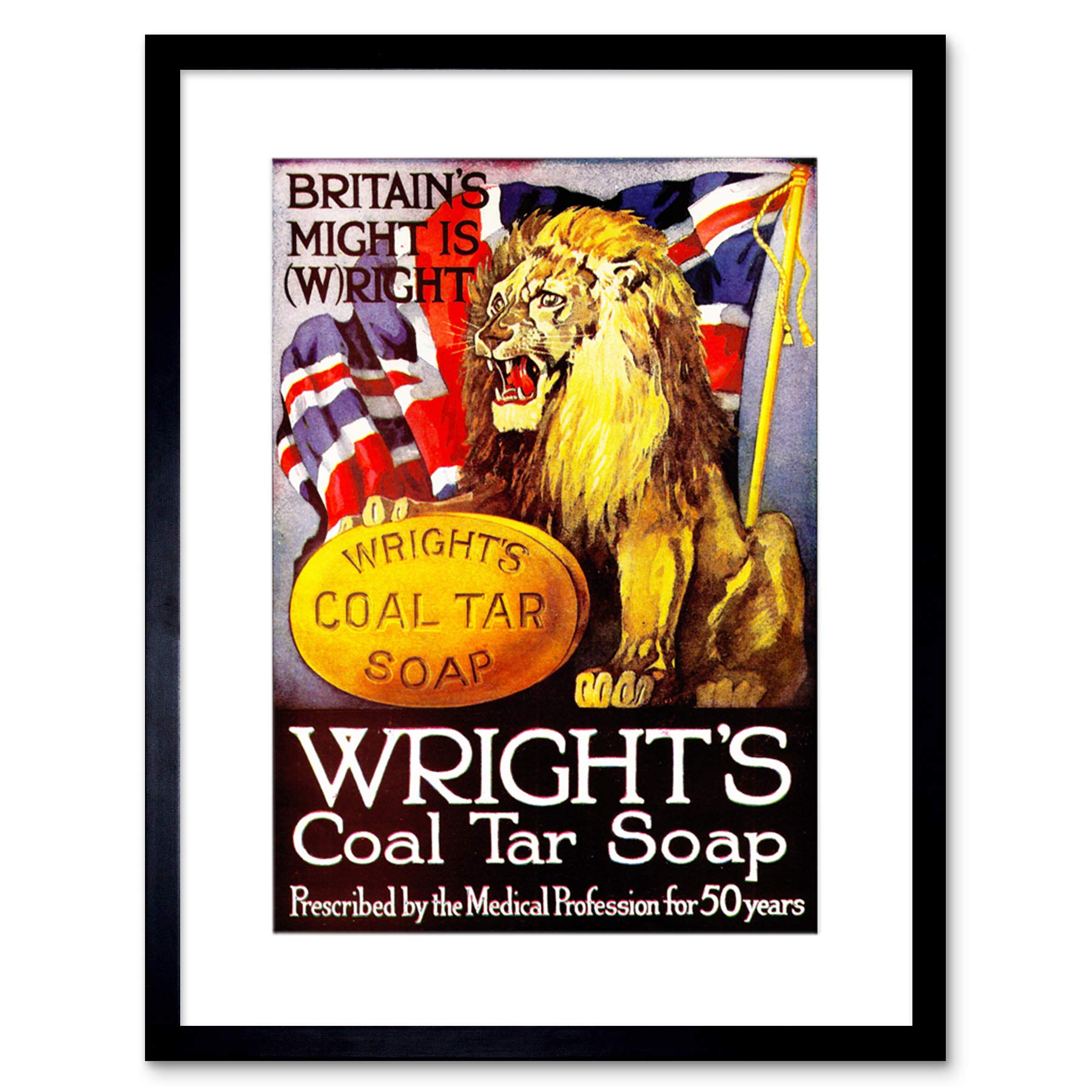 AD SOAP COAL TAR WRIGHT LION UNION FLAG MIGHT CLEAN HEALTH FRAMED PRINT F12X2425