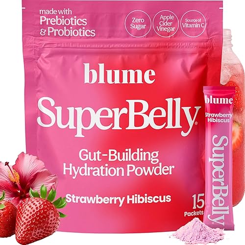 Blume SuperBelly - Paquetes de hidratación para la salud intestinal y sobre la marcha, aptos para GLP-1, sin azúcar, con prebióticos, probióticos,