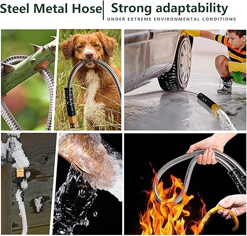 Miniatura 8 de Manguera de jardín flexible y ligera de 100 pies con 2 boquillas de manguera de bala de cobre, manguera de agua expandible de acero inoxidable 304