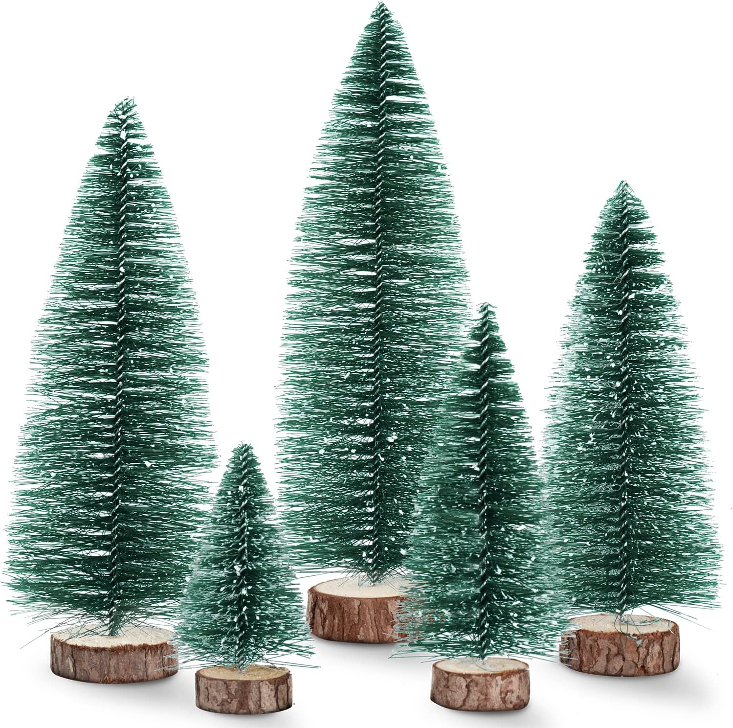 5 Pieces Artificial Mini Christmas Sisal Snow Frost Trees, Bottle Brush Trees Plastic Winter Snow Ornaments Tabletop Trees for Christmas Party Home Decoration