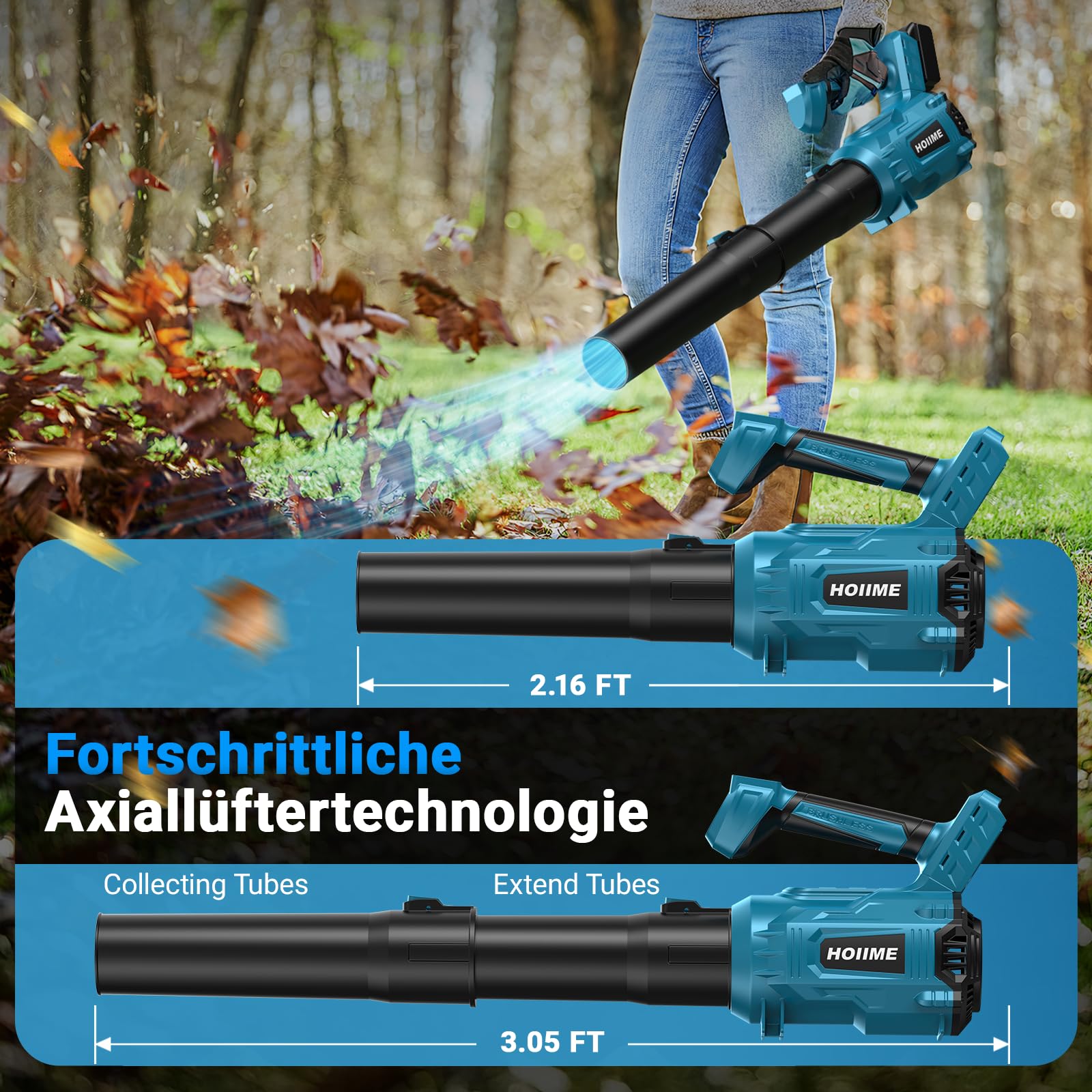 Akku-Laubbläser für Mak-ita 18V Batterie, Bürstenloser Motor, 6-stufiger Geschwindigkeitsregelung und Turbomodus, Akku Gebläse für Rasenpflegeblatt (550 km/h, ohne Akkus und Ladegerät)