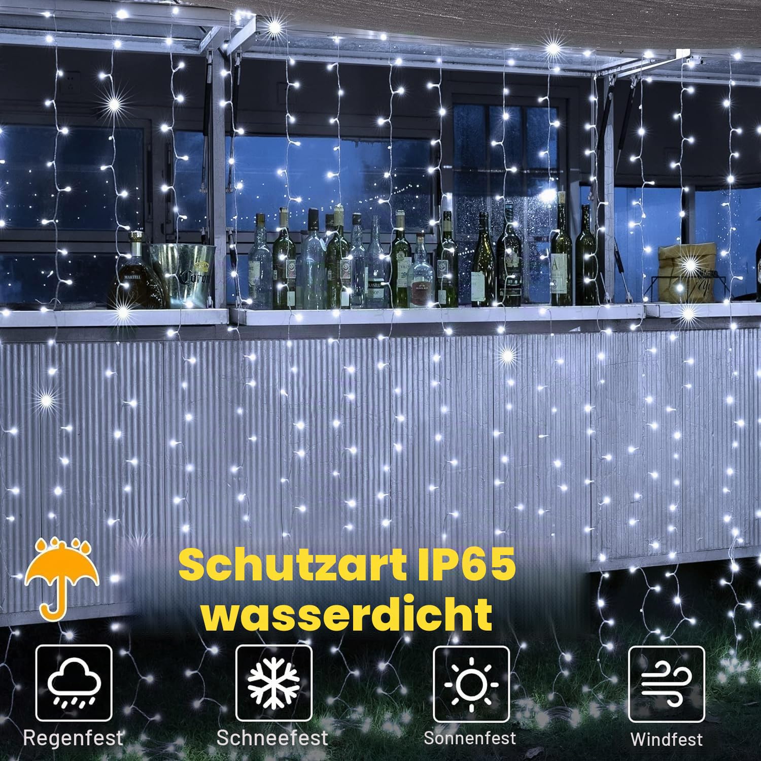 yowin 2 Stück Lichtervorhang 6m x 3m 600 LED Lichterkette Vorhang mit Stecker, 8 Modi Weihnachtsbeleuchtung Wasserdicht Wasserfall Lichterkette für Weihnachten Hochzeit Innen Außen Deko - Weiß