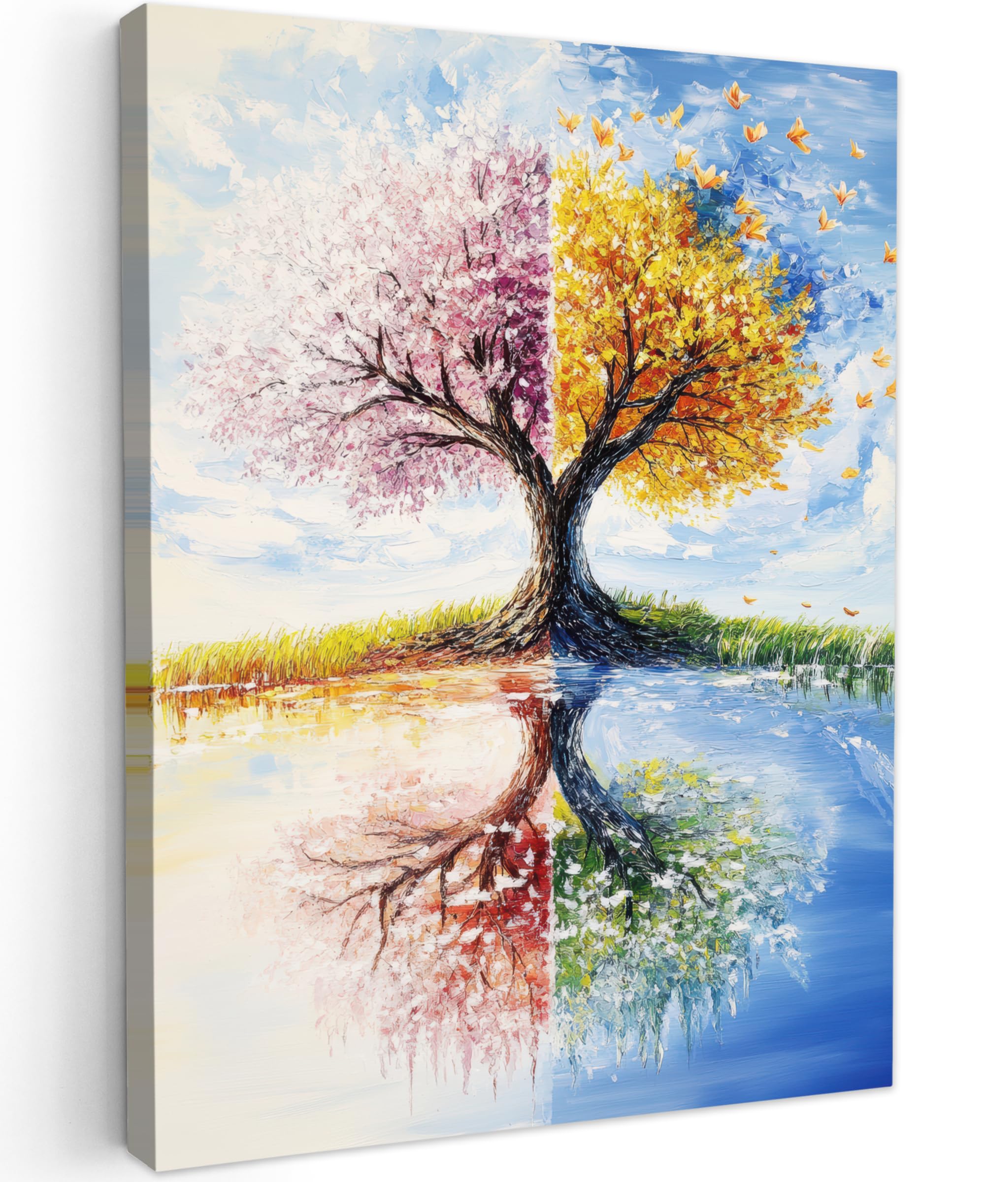 MuchoWow© Leinwandbild 50x70 cm Dekoration Wohnzimmer Bilder Pictures Wall Decoration Living Room Wohnungs Deko Moderne Bild Baum - Kunst - Jahreszeiten - Frühling - Herbst