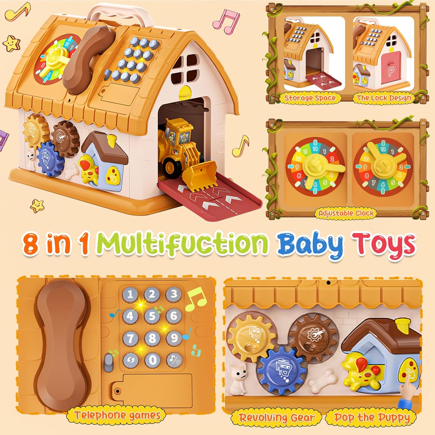 Toys for 1-2 Year Old Gifts, Montessori Toddlers Toys with Sound & Lights, 8 in 1 Multi-Functional House Toy for Boys Girls, Early Educational Learning Toy for First Birthday