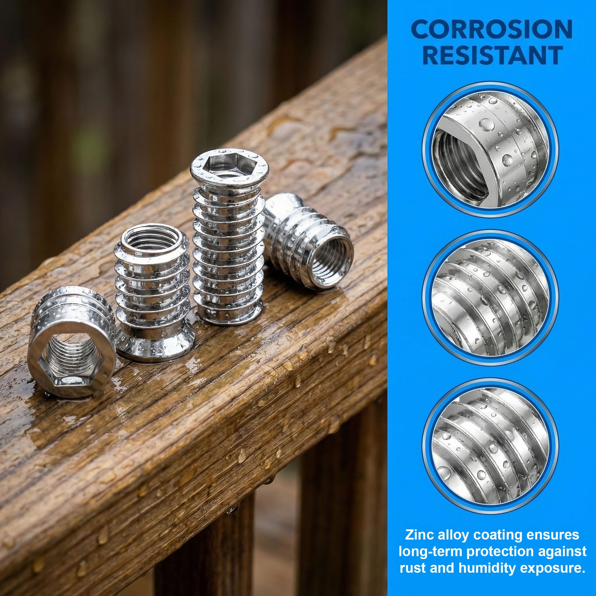 Nakrętka wkręcana M6, M6 x 20 mm Wkładki gwintowane drewno mufy wkręcane ocynkowane sześciokątne tuleja wkręcana nakrętki gwintowane do mebli drewnianych, 40 sztuk