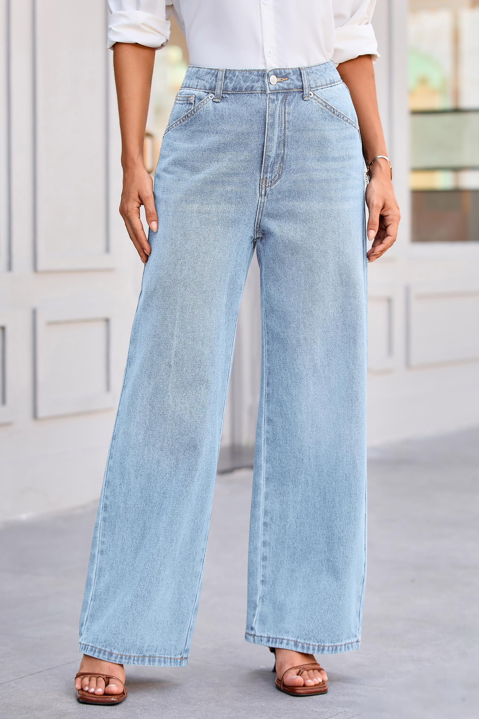 Cicy Bell Jean baggy en denim pour femme, taille haute, pantalon boyfriend, pantalon avec jambes larges et poches