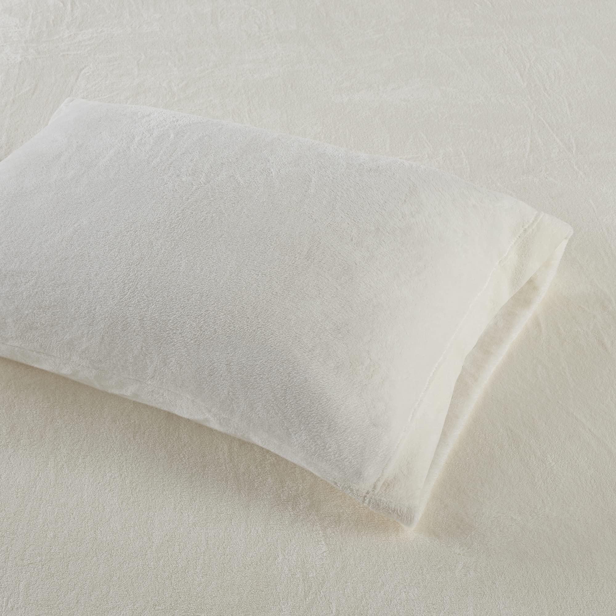 True North by Sleep Philosophy Soloft Plush Bed Sheet Set, Wrinkle Resistant, Warm, Soft Fleece Sheets with 14" Deep Pocket Cold Season Cozy Bedding-Set, Matching Pillow Case, Queen, Ivory, 4 Piece