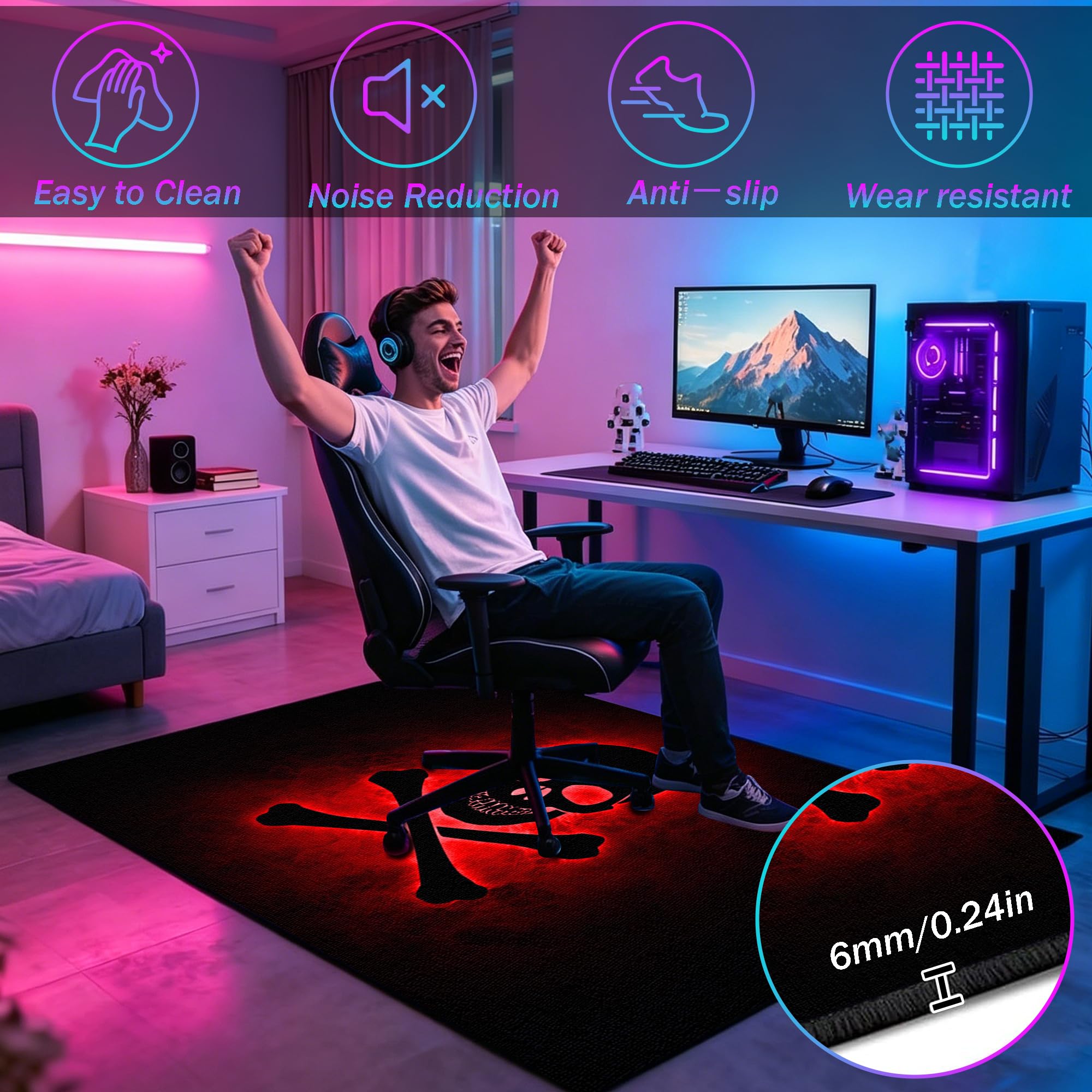Tapis Gamer Manette de Jeu 3D Tapis de Sol Esports 120 x 180 cm