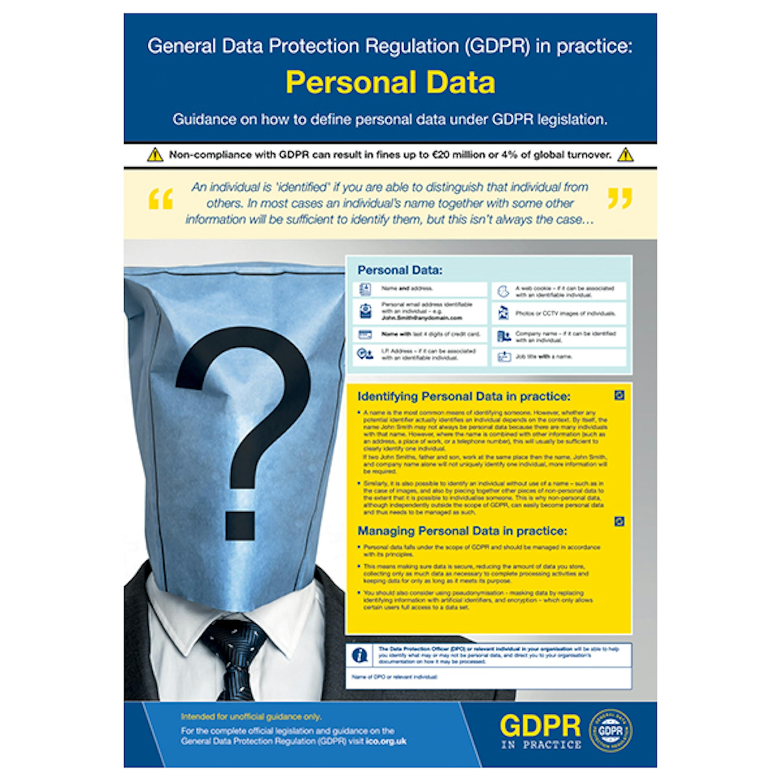 V Safety GDPR In Practice Poster - Personal Data 297 x 420 mm (A3) - Standard 0.2mm Flexi-Plastic Safety Sign